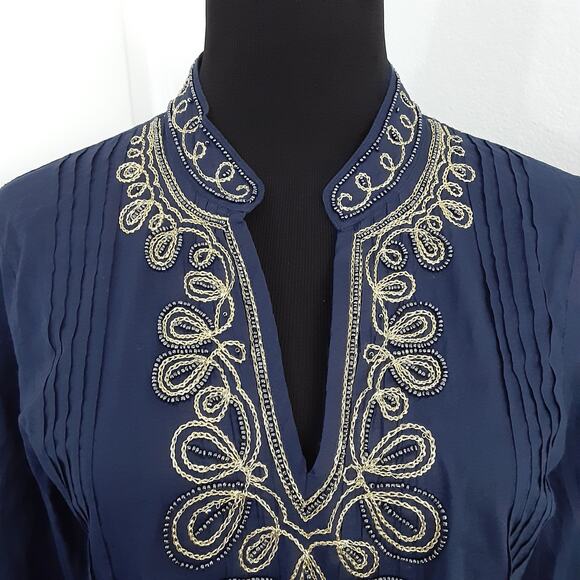 Lilly Pulitzer Sarasota Tunic Top Navy Blue Beaded Soutache Embroidered Womens S - Picture 3 of 14